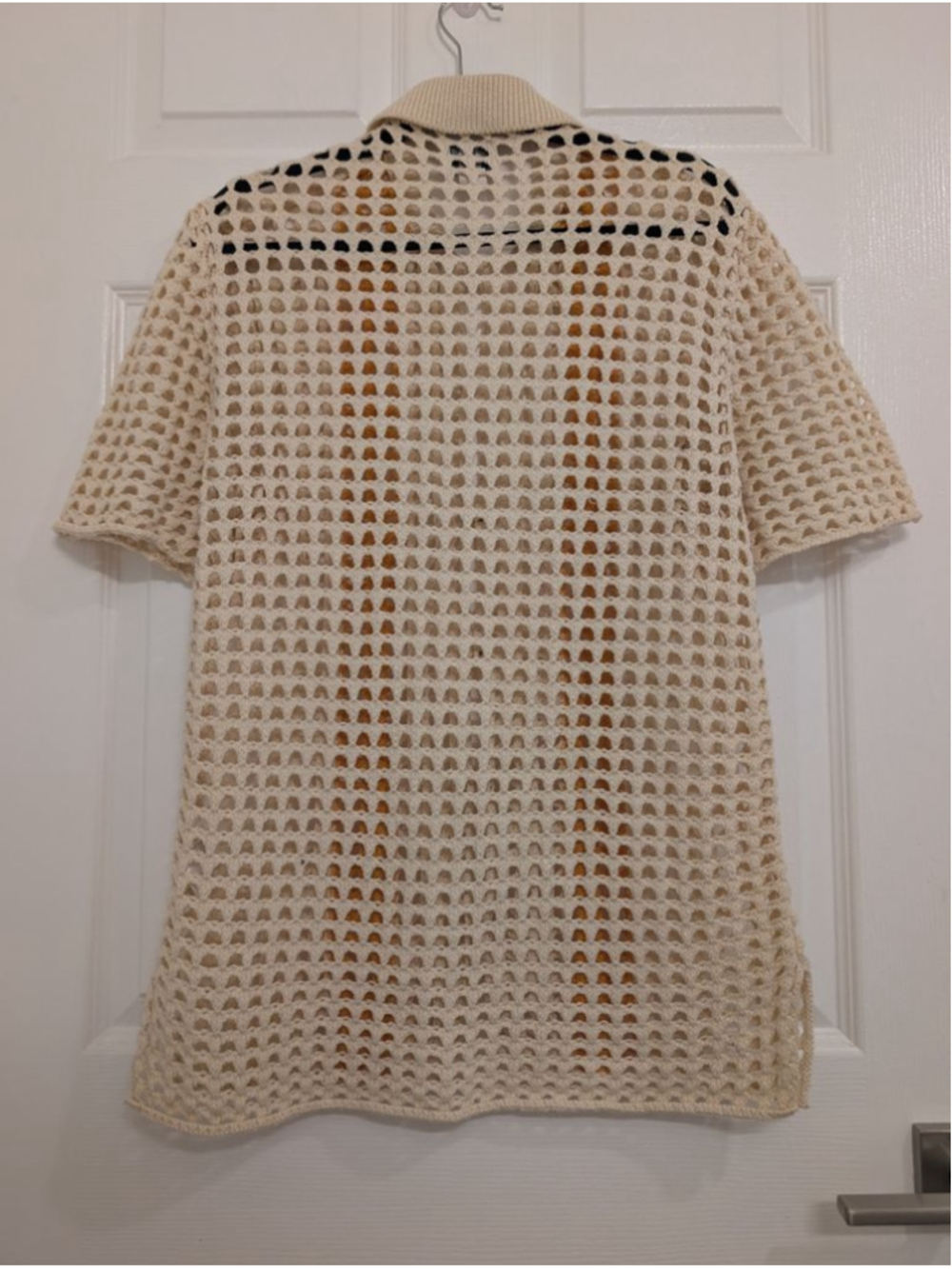 BDG Urban Outfitters Crochet Open Knit Resort Wear Collared Polo Shirt Boyfriend - Picture 4 of 8